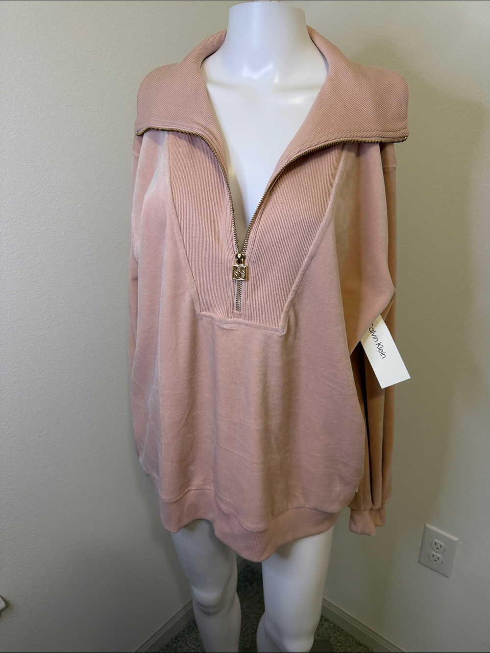 Calvin Klein Blush Pink Half-Zip Funnel Neck Sweatshirt